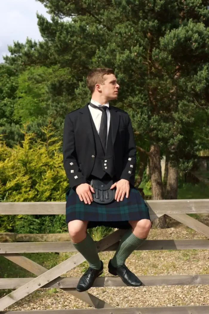 Untitled design (20) Bonnie Prince Charlie Kilt Outfit - Black Watch Tartan With Flashes & Bow Tie
