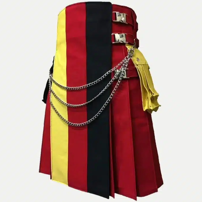 Red Canvas Utility Hiker Kilt With German Flag