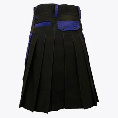 Black Deluxe Modern Kilt & Blue Straps Style With Blue Cargo Pockets