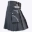 Black Cotton Utility Kilt With Leather Straps