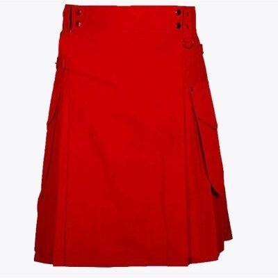 Two Side Pockets Stylish Red Utility Kilt For Men