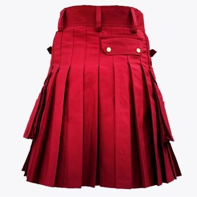 Stylish Red Utility Kilt With Two Side Pocket