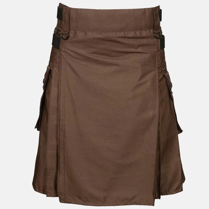 TrailBlazerKilt: Chocolate Brown Leather Strap Utility Kilt For The Active Man