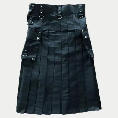 Two Side Pockets Black Fashion Utility Kilt