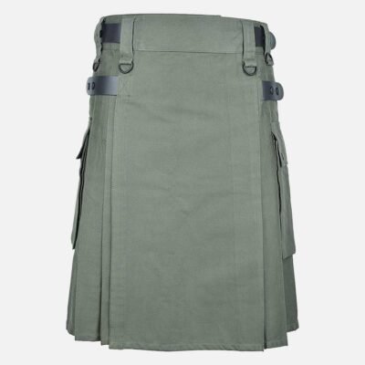 EcoKilt: Olive Green Cotton Utility Kilt for Men's Style and Comfort