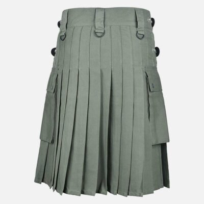 EcoKilt: Olive Green Cotton Utility Kilt for Men's Style and Comfort