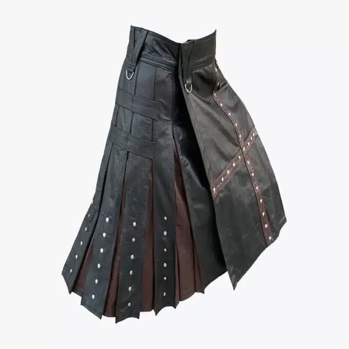 Two-Tone Black & Brown Leather Kilt