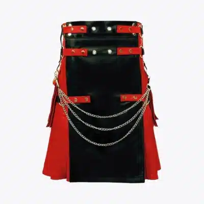 Gothic Fusion Black & Red Leather Kilt