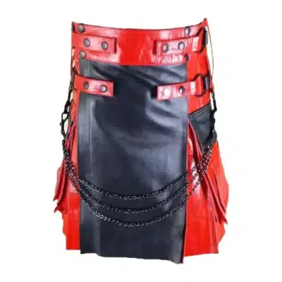 Dual-Tone Black and Red Leather Kilt