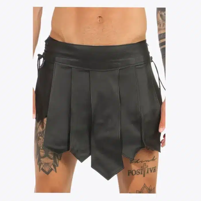 Edgy Black Gladiator Leather Mini Kilt Edgy Black Gladiator Leather Mini Kilt