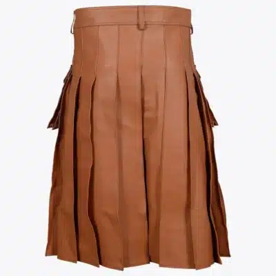 Classic Brown Leather Utility Kilt With Pockets