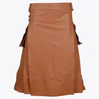 Classic Brown Leather Utility Kilt With Pockets