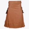 Classic Brown Leather Utility Kilt With Pockets