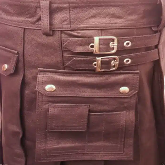 Chocolate Brown Leather Kilt With Cargo Pockets Chocolate Brown Leather Kilt With Cargo Pockets
