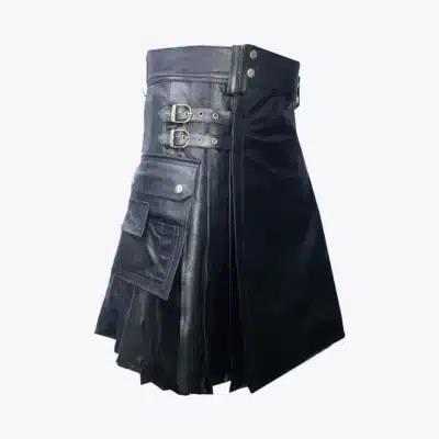 Classic Handmade Black Leather Kilt