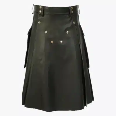 Luxury Genuine Black Leather Kilt