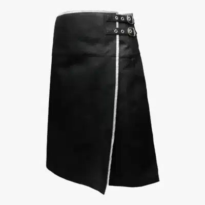 Classic Black Leather Kilt With White Trim