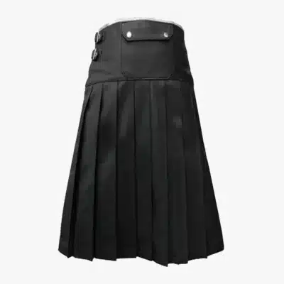 Classic Black Leather Kilt With White Trim