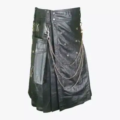 Stylish Black Leather Kilt With Gothic Accents