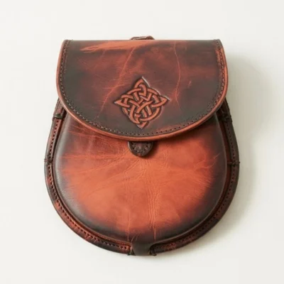 Celtic Embossed Leather Sporran in Burnished Mahogany