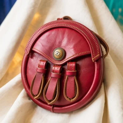 Crimson Red Leather Sporran with Tan Stitch Details