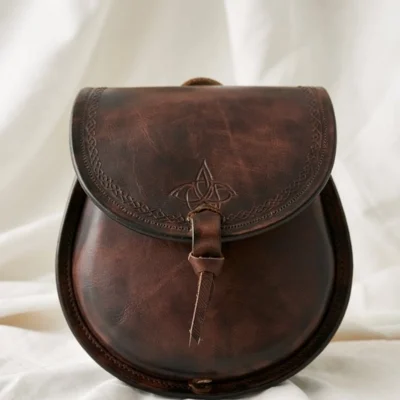 Dark Celtic Embossed Sporran in Distressed Leather