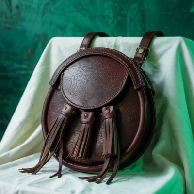 Highland Crest – Round Leather Tassel Sporran