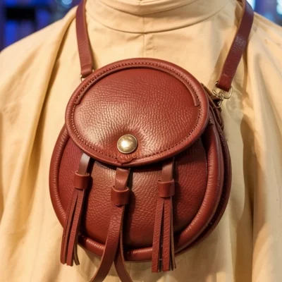Highland Heritage Chestnut Leather Sporran – Classic Round Design with Triple Tassels