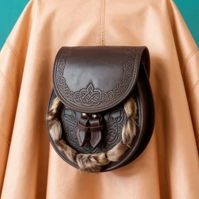 Highland Hunter Sporran – Fur Trim & Celtic Engraving