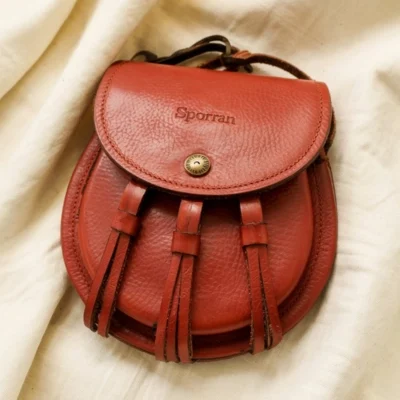Ochre Leather Sporran with Embossed Flap & Tassels