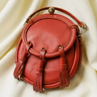 Terracotta Leather Sporran with Brass Studs and Tassels