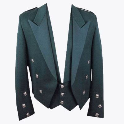 100 % Wool Green Prince Charlie Jacket 3 Button Vest