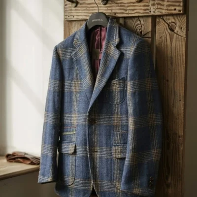 Blue Check Tweed Kilt Jacket Traditional Style jacket