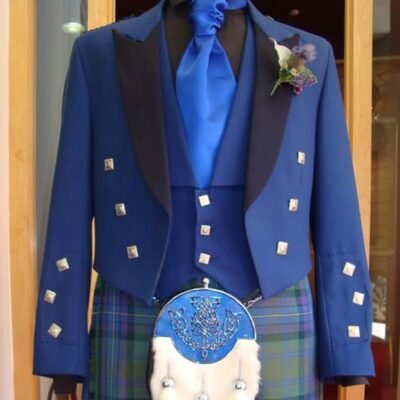 Blue Prince Charlie Kilt Jacket 3 Button Vest With Black Lapel