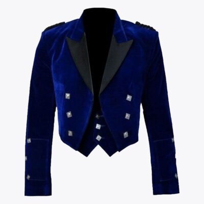 Blue Velvet Prince Charlie Jacket With 3 Button Vest