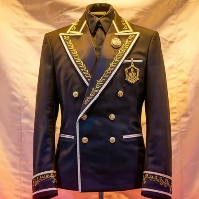 Majestic Black Regalia Jacket – Gold Badge & Leaf Trim