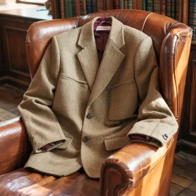 Olive Herringbone Tweed Kilt Jacket Armchair Style