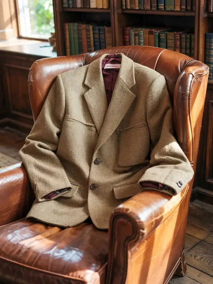 Olive Herringbone Tweed Kilt Jacket Armchair Style