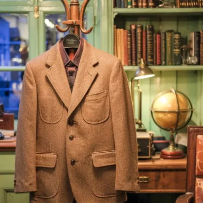 Vintage Brown Harris Tweed Kilt Jacket Round Pockets