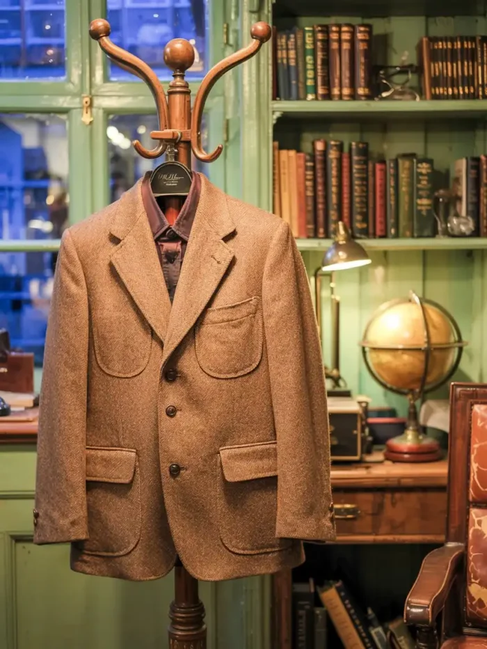 Vintage Brown Harris Tweed Kilt Jacket Round Pockets