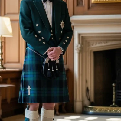 Prince William Inspired Dark Bottle Green Wool Highland Outfit