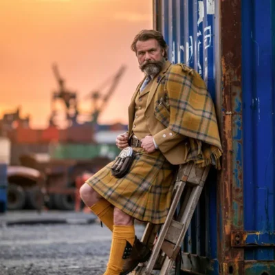 Mustard Yellow Tweed Argyll Kilt Jacket
