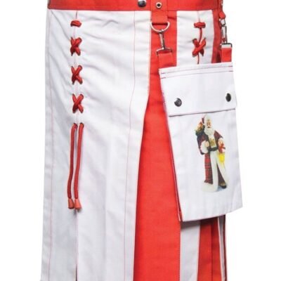 Santa Claus Hybrid Christmas Kilt – Festive Utility Style for Mens