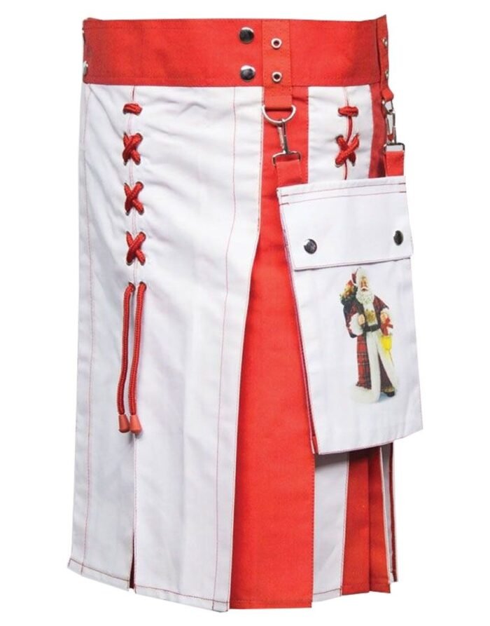 Santa Claus Hybrid Christmas Kilt – Festive Utility Style for Men Santa Claus Hybrid Christmas Kilt – Festive Utility Style for Mens