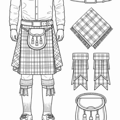 6 Piece Matching Tartan Kilt Outfit