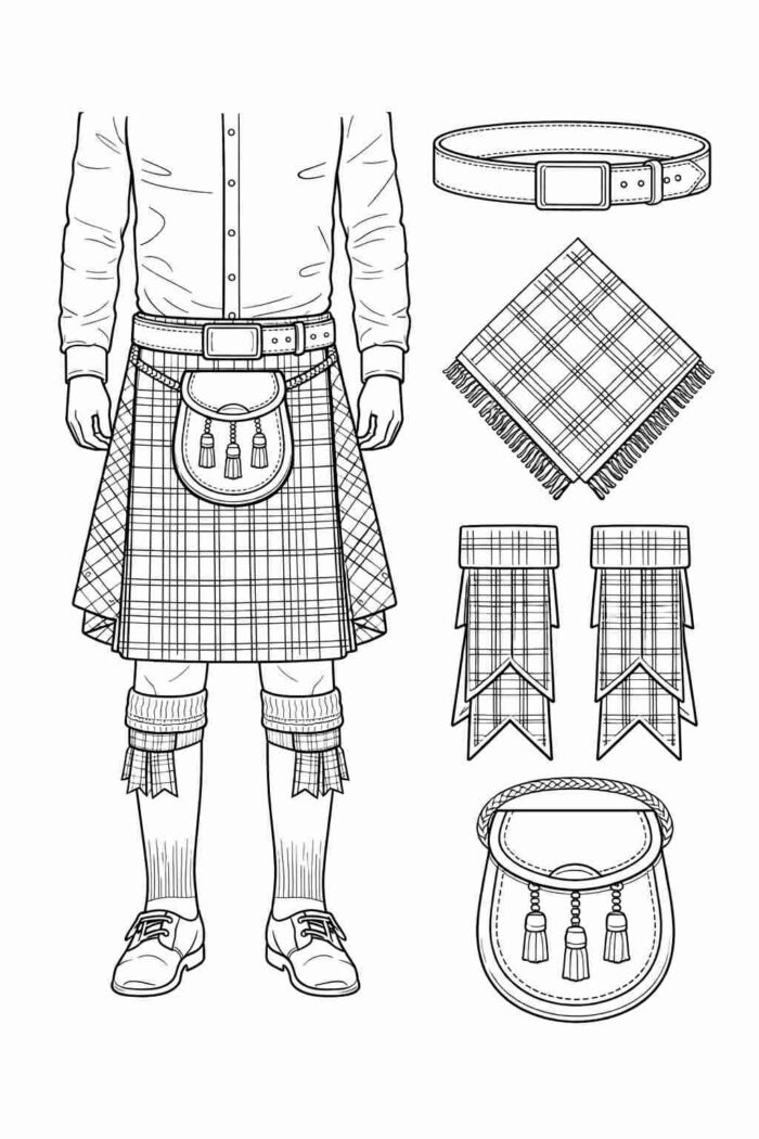 6 Piece Matching Tartan Kilt Outfit