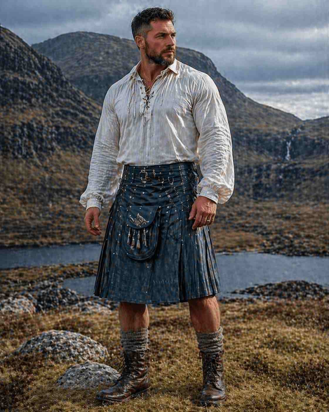 Leather Kilt with Ghillie Shirt (Traditional Fusion Look)