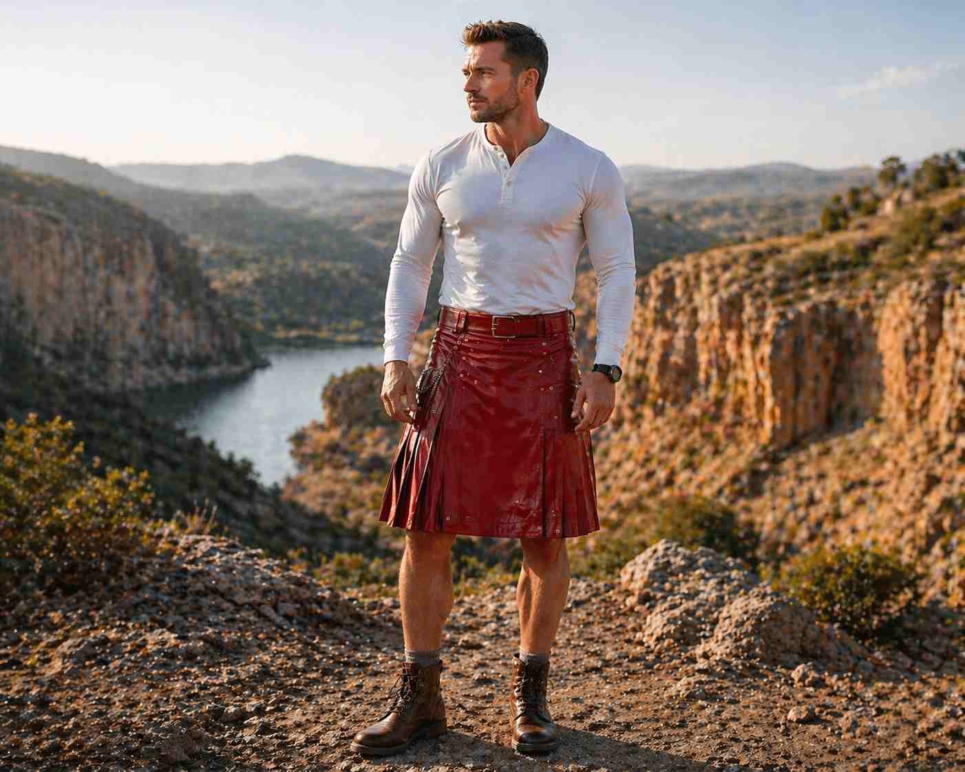 Leather Kilt with Henley Shirt (Modern Rugged Casual)