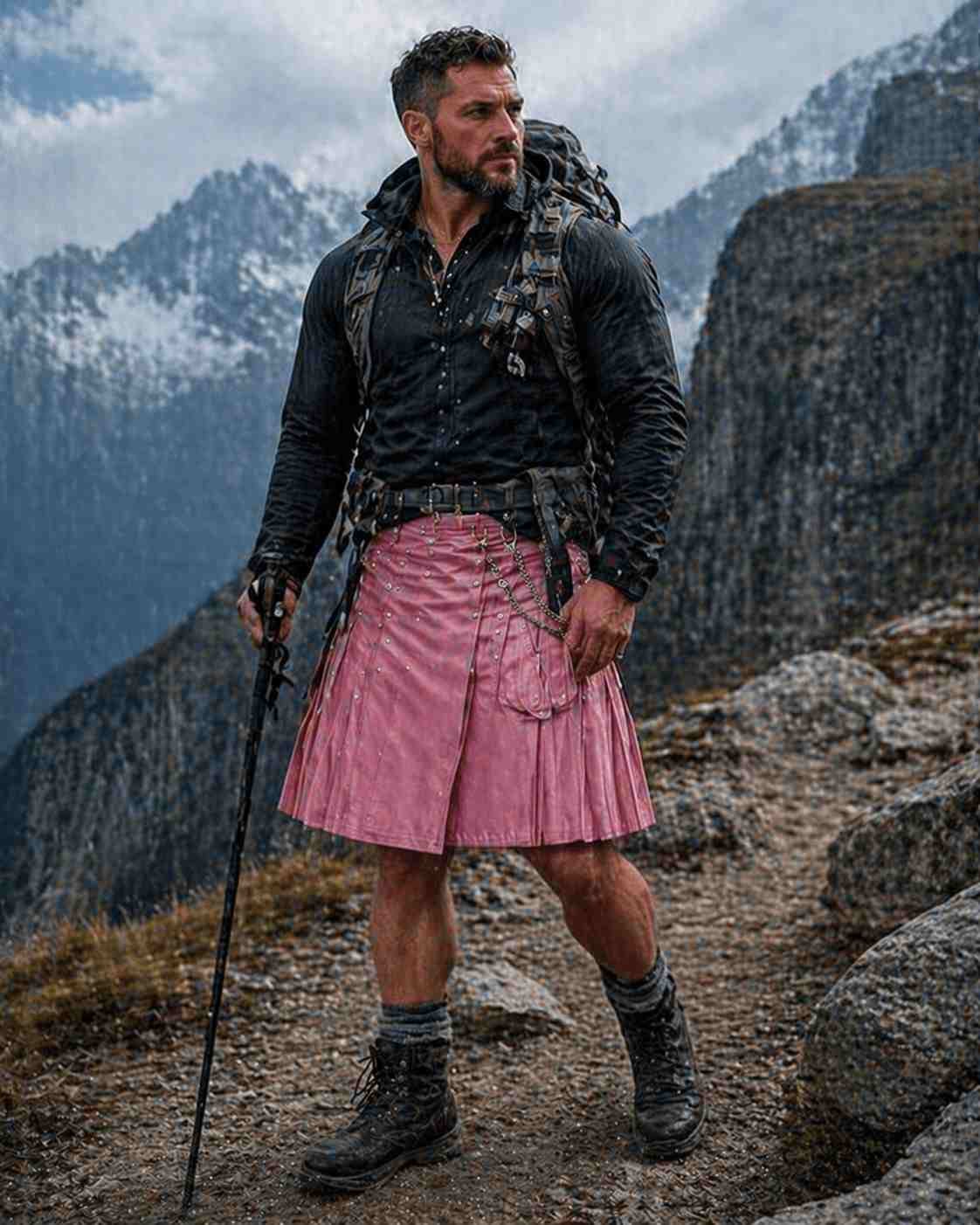Leather Kilt with Hiking Gear (Adventure Style)