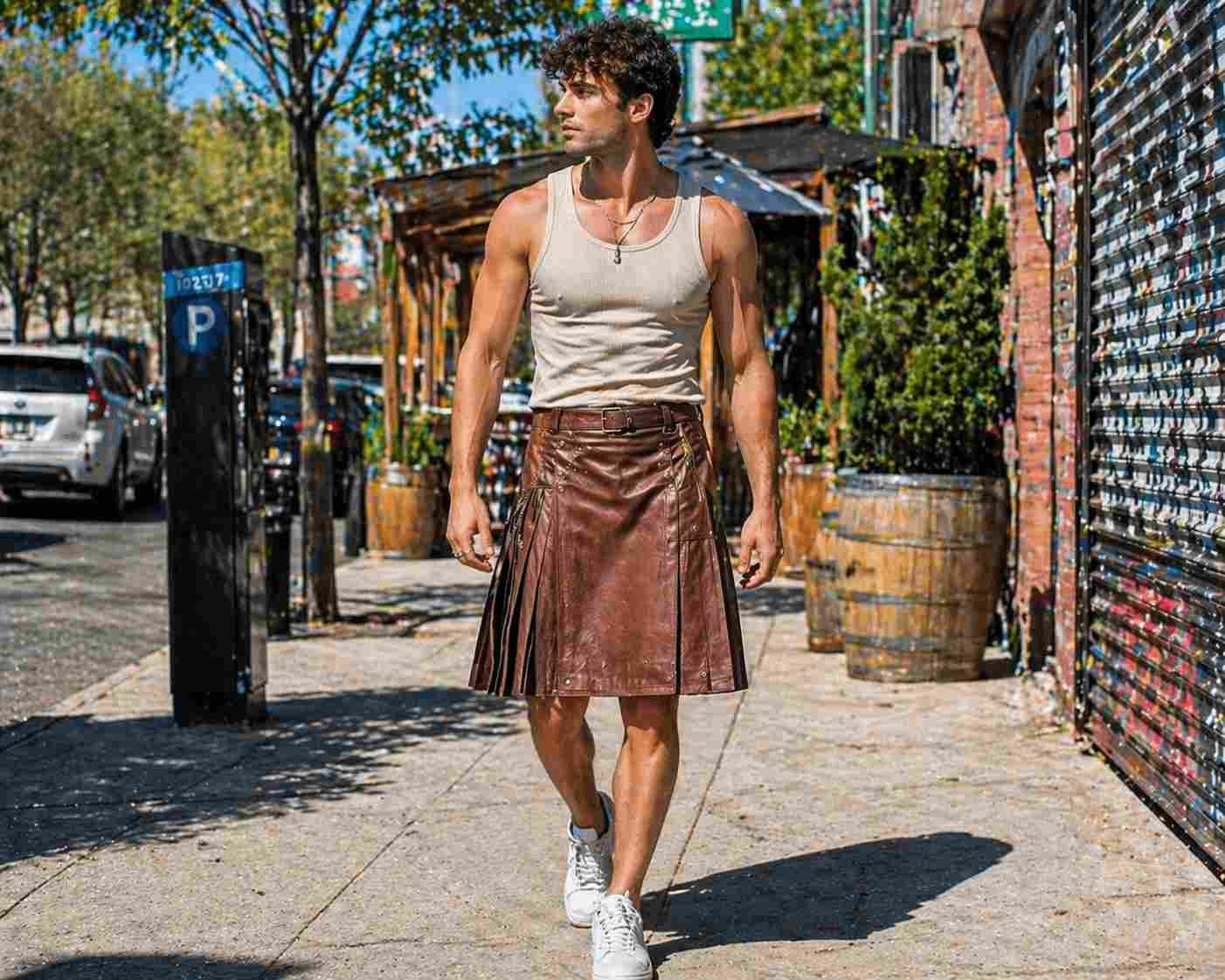 Leather Kilt with Tank Top (Summer Bold Look)